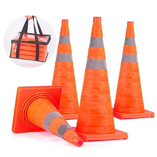 BATTIFE [4 Pack] 28'' inch Collapsible Traffic Safety Orange Cones, Multi Purpose Pop-up Cones and Reflective Collar, for Road Parking, Driving Practice