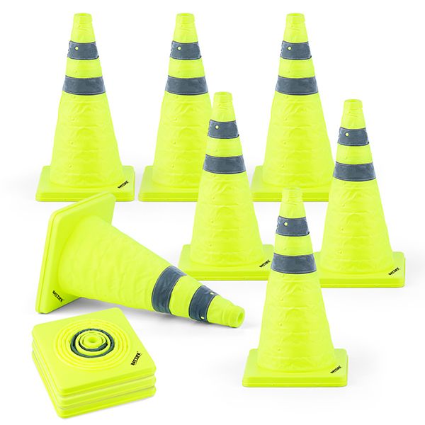 BATTIFE [10 Pack] 18 inch Collapsible Traffic Cones, Lime Green Safety Cones, Pop-up Cones with Reflective Collar, for Driving Practice,Road Parking (Green)