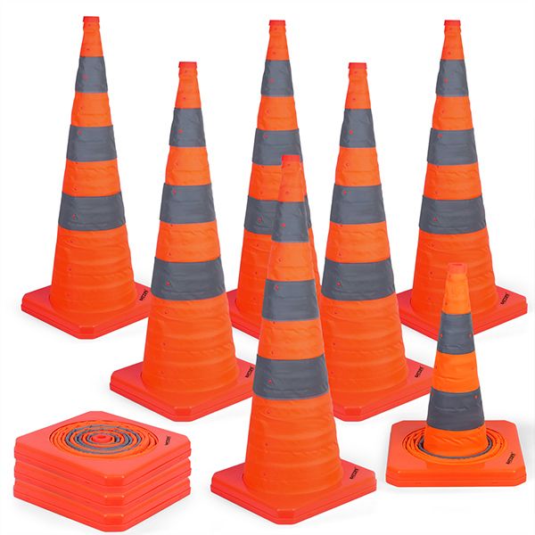 BATTIFE [10 Pack] 36'' inch Collapsible Traffic Safety Cones, Orange Cones, Multi Purpose Pop-up Cones with Reflective Collar, for Road Parking, Driving Practice