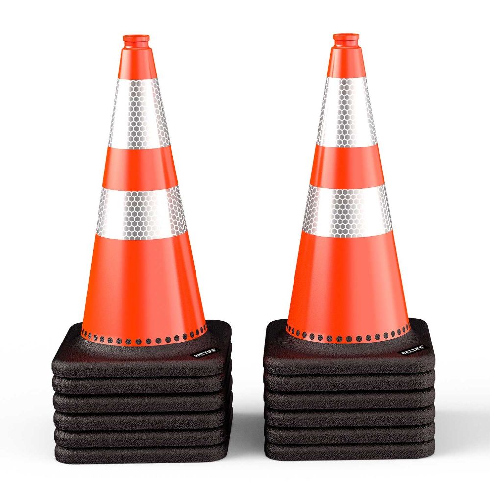 (12 Pack) BATTIFE Traffic Cones 28 Inch with Black Weighted Base,Durable PVC Orange Cone for Traffic Control,Construction Events, Driveway Road Parking Lot