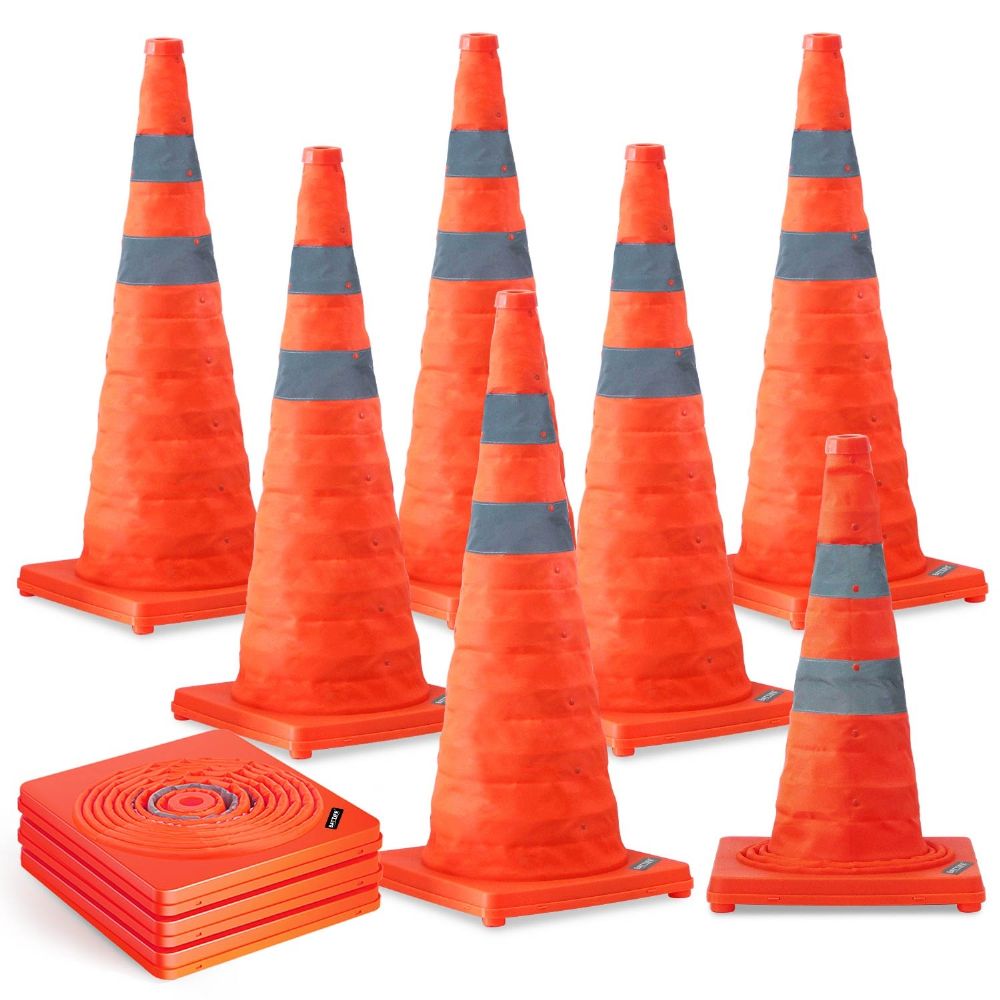 BATTIFE [10 Pack] 28'' inch Collapsible Traffic Safety Orange Cones, Multi Purpose Pop-up Cones and Reflective Collar, for Road Parking, Driving Practice