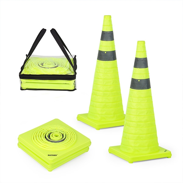 BATTIFE [2 Pack] 28 inch Collapsible Traffic Cones, Lime Green Safety Cones, Pop-up Cones with Reflective Collar, for Driving Practice,Road Parking (Green)