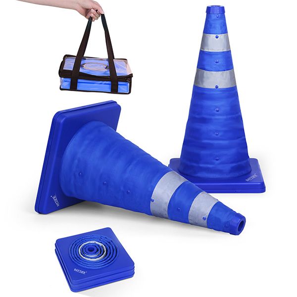 BATTIFE [2 Pack] 18 inch Collapsible Traffic Cones, Safety Cones, Pop-up Cones with Reflective Collar, for Driving Practice,Road Parking (Blue)