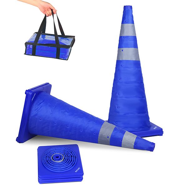 BATTIFE [2 Pack] 28'' inch Collapsible Traffic Safety Cones, Multi Purpose Pop-up Cones and Reflective Collar, for Road Parking, Driving Practice (Blue)