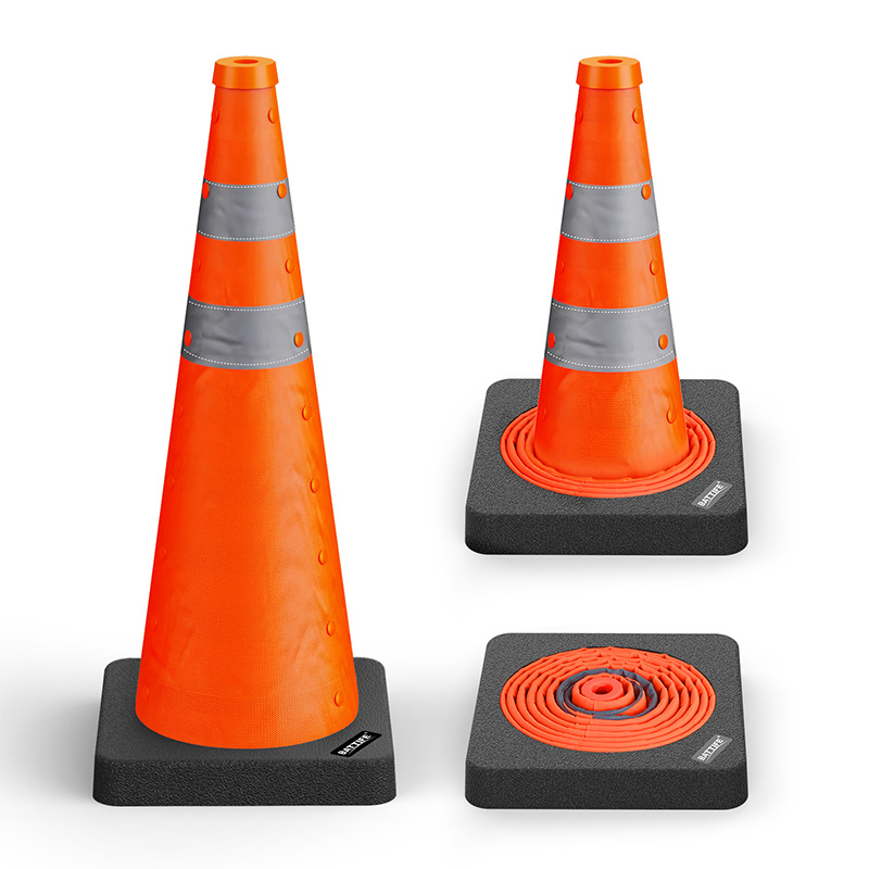 BATTIFE [1 Pack] 28 Inch Collapsible Traffic Safety Orange Cones with Black Weighted Base, Multi Purpose Pop-up Cones and Reflective Collar, for Road Parking, Driving Practice.