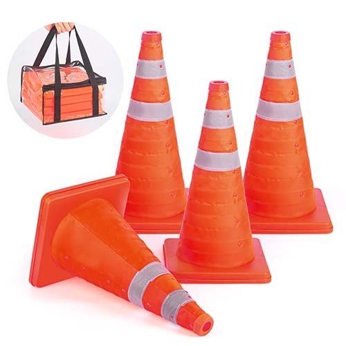 [4 Pack] 18'' inch Collapsible Traffic Safety Cones, Orange Cones, Multi Purpose Pop-up Cones with Reflective Collar, for Road Parking, Driving Practice