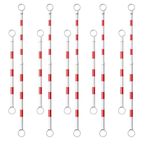 Battife 10 Pack Retractable Traffic Cone Bar (from 4ft to 6.9ft), Expandable Cone Bar for Traffic Road Parking use, White/Red [Cone Not Include]