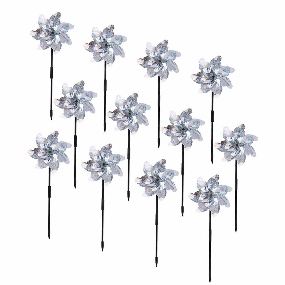 BATTIFE Reflective Pinwheels for Yard and Garden, Pre-Installed Bird Blinder Sparkly Pin Wheel, Scare Birds & Animal Away Wind Spinner (Sliver)