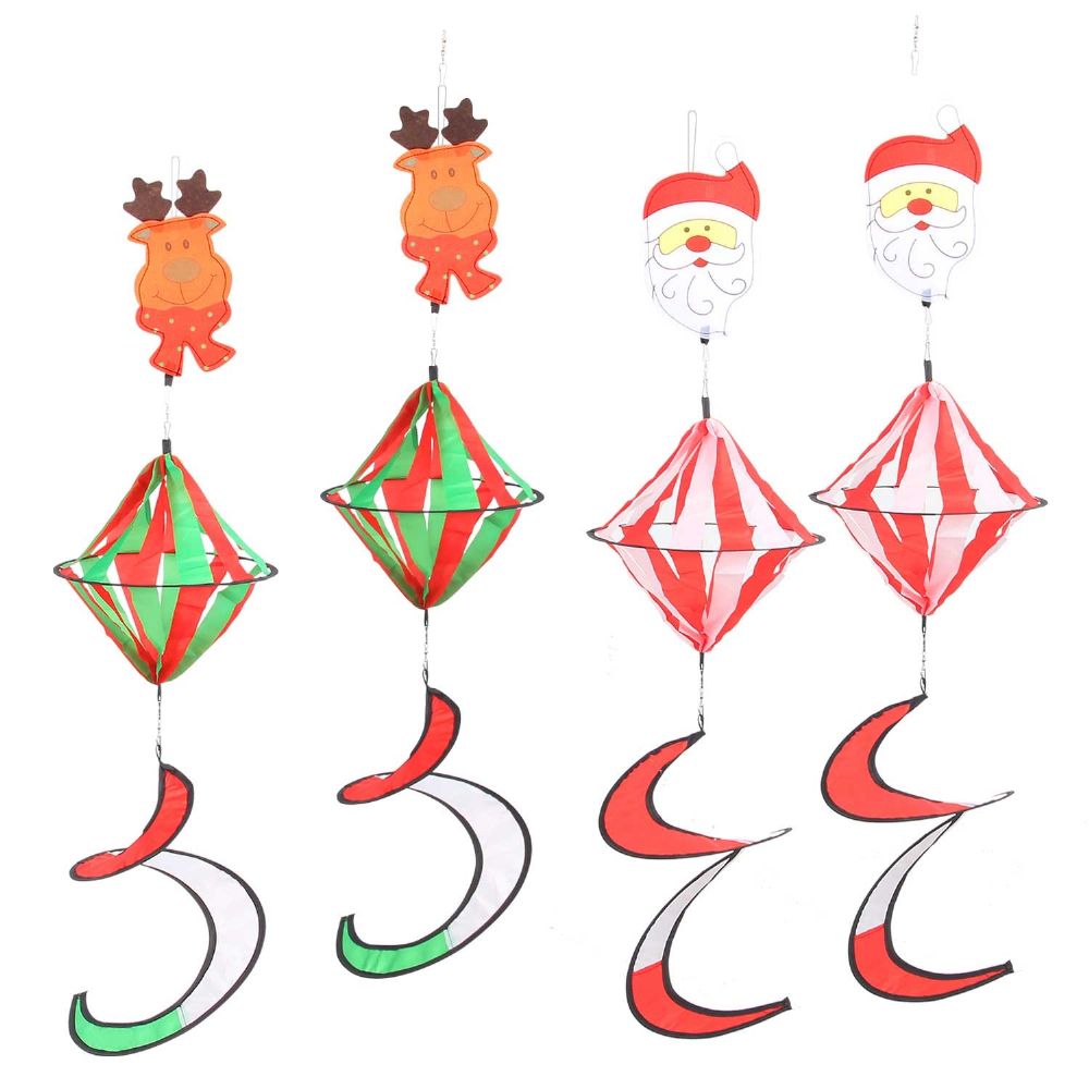 4pack Wind Spinner Spring for Christmas Day, Wind Spiral for Gardon and Yard Decoration, Outside Hanging Decorations Santa Claus Reindeer, Windsock Xmas Ornament for Outdoor Porch, Lawn, Tree
