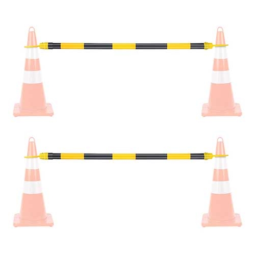 Battife 2 Pack Retractable Traffic Cone Bar from 4ft to 6.9ft, Expandable Cone Bar for Traffic Road Parking use, Black/Yellow [Cone Not Include]