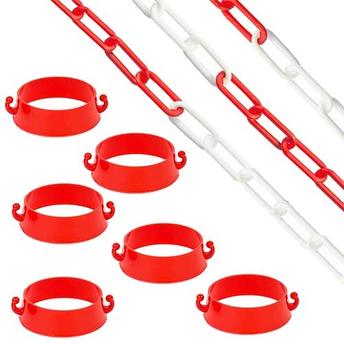 Battife 32 feet Plastic Chain and 6 Connector Kits for Traffic Cones Barrier or Traffic Poles for Constructions Home Road Driveway Parking Use
