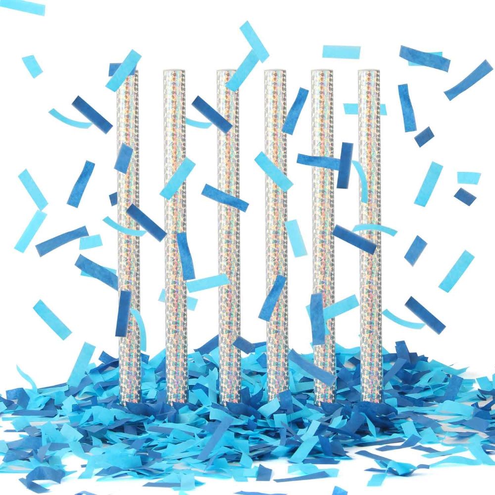 Battife Blue Gender Reveal Confetti Sticks, Confetti Shoot Poppers, Tissue Paper Flick Flutter Wands for Baby Boy Shower Party, 14inch