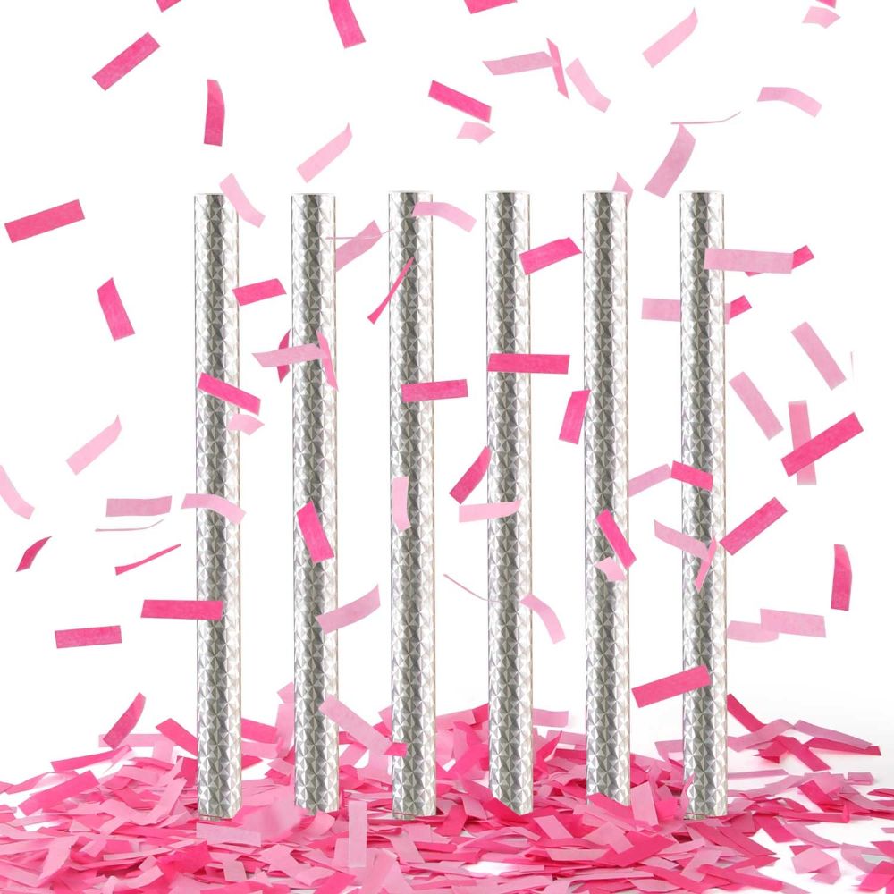 Battife Pink Gender Reveal Confetti Sticks , Confetti Shoot Poppers, Tissue Paper Confetti Flick Flutter Wands for Baby Girl Shower, Wedding, Birthday Party Supplies Decoration - 14inch