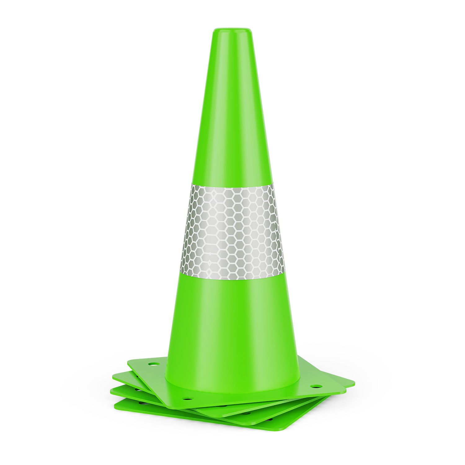(4 Pack) BATTIFE Lime Green Traffic Safety Cones 15 inch, Parking Cones with Reflective Collars, Road Construction Cones for Street Hazards, Driving Training