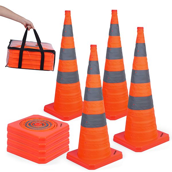 BATTIFE [4 Pack] 36'' inch Collapsible Traffic Safety Cones, Orange Cones, Multi Purpose Pop-up Cones with Reflective Collar, for Road Parking, Driving Practice