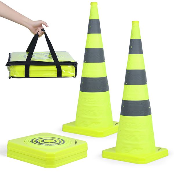 BATTIFE [2 Pack] 36 inch Collapsible Traffic Cones, Lime Green Safety Cones, Pop-up Cones with Reflective Collar, for Driving Practice,Road Parking (Green)