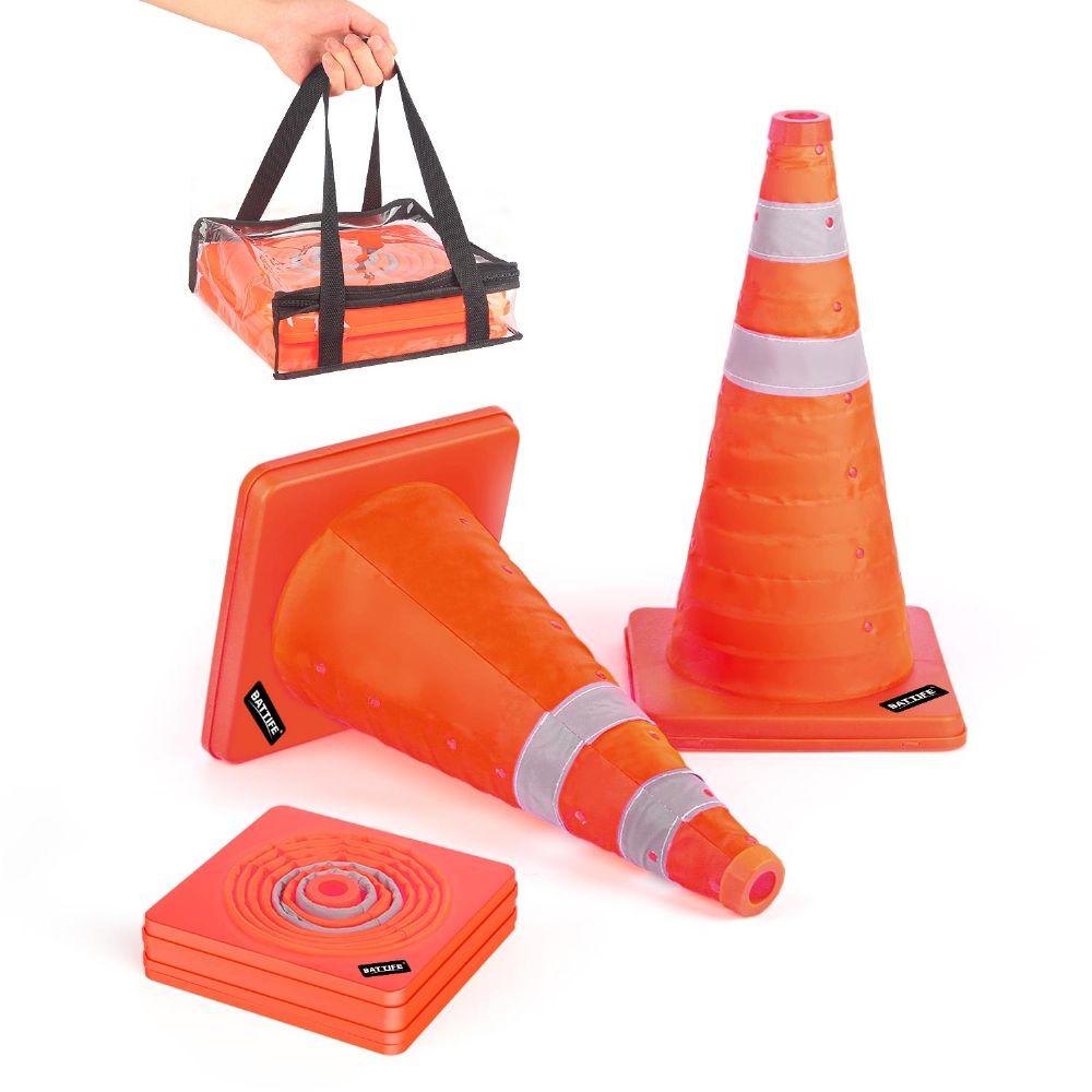 [2 Pack] 18'' inch Collapsible Traffic Safety Cones, Orange Cones, Multi Purpose Pop-up Cones with Reflective Collar, for Driving Practice,Road Parking,
