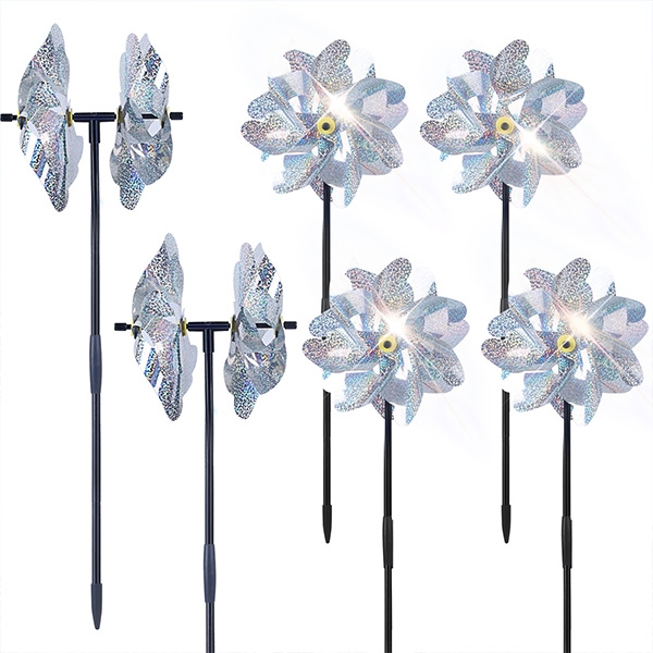 BATTIFE 6 Sets Pinwheels for Yard and Garden, Double Sides Reflective Bird Deterrent Pinwheel, Large Silver Outdoor Sparkly Wind Spinner, Pin Wheels for Lawn and Patio…