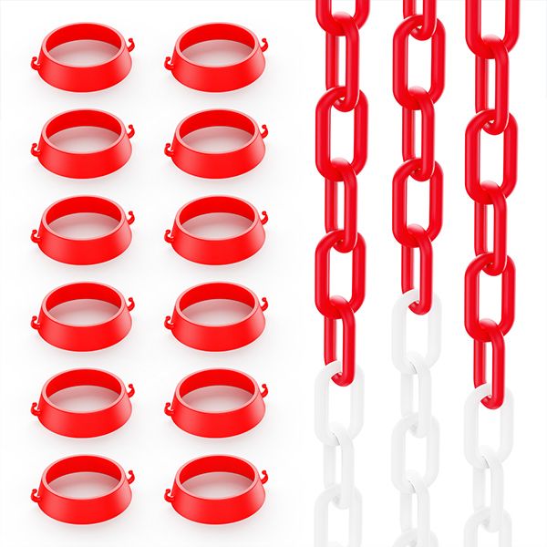 [2 Pack] BATTIFE 32ft Plastic Chain and 6 Connector Kits for Traffic Cones Barrier or Traffic Poles for Constructions Home Road Driveway Parking Use