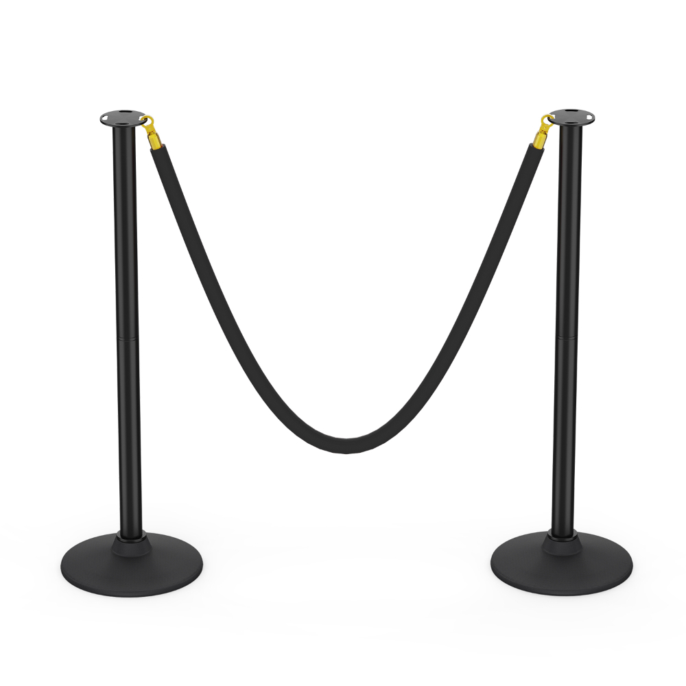 BATTIFE 2 Pack Plastic Stanchion Posts, Black Velvet Rope, Crowd Control | Rubber-plastic bases with 5-ft velvet ropes; stanchion stands for events, theaters, red carpets, parties, and queue lines.
