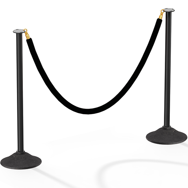BATTIFE 2 Pack Plastic Stanchion Posts, 10-in Base, Black Velvet Rope | 10-in rubber-plastic base, approx. 3.97 lb each; 33.8-in plastic posts and 5-ft velvet rope for crowd control and queues.