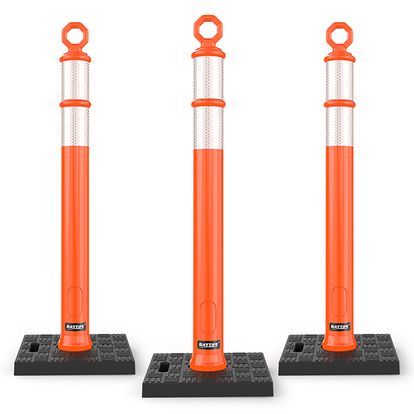 BATTIFE 42 Inch Orange Traffic Cones Delineator Posts with Base 3 Pcs | 11.8