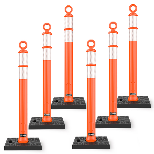 BATTIFE 42 Inch Orange Traffic Cones Delineator Posts with Base 6 Pcs | 11.8